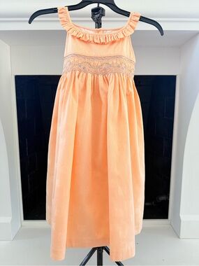 Peach Smocked Ruffle Neck Girls Formal Dress